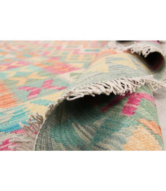 196x148 cm Hand Woven Afghan Wool Kilim Area Rug