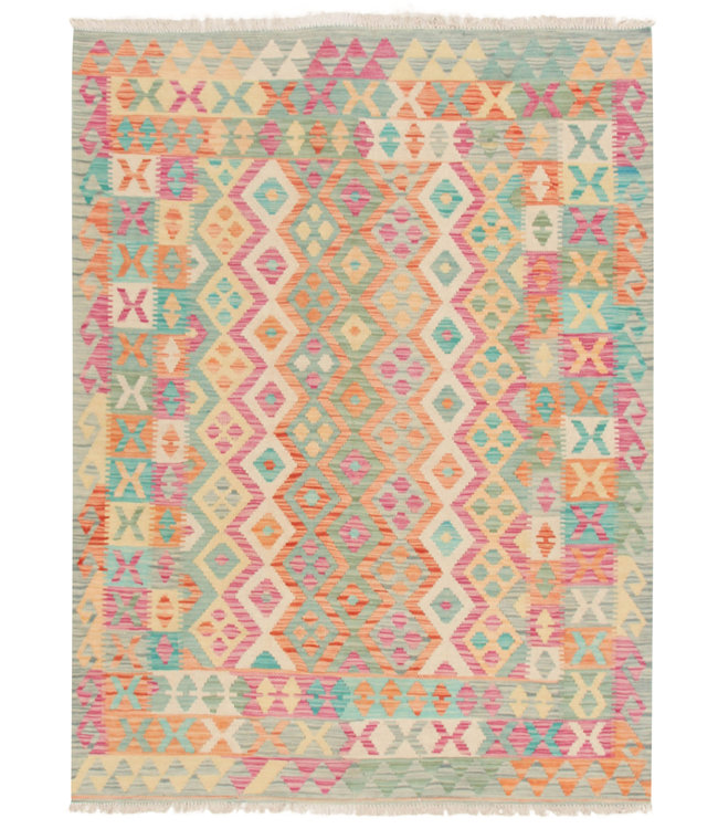 196x148 cm Handgewebte Orientalisch Wolle Kelim Teppich