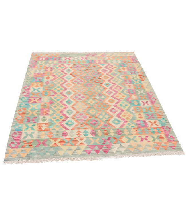 196x148 cm Handgewebte Orientalisch Wolle Kelim Teppich