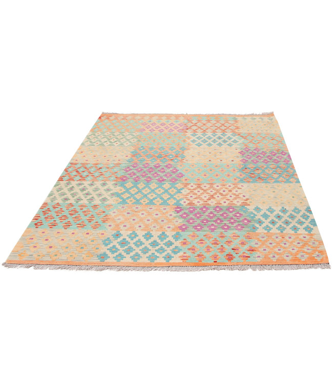 203x157 cm Handgewebte Orientalisch Wolle Kelim Teppich