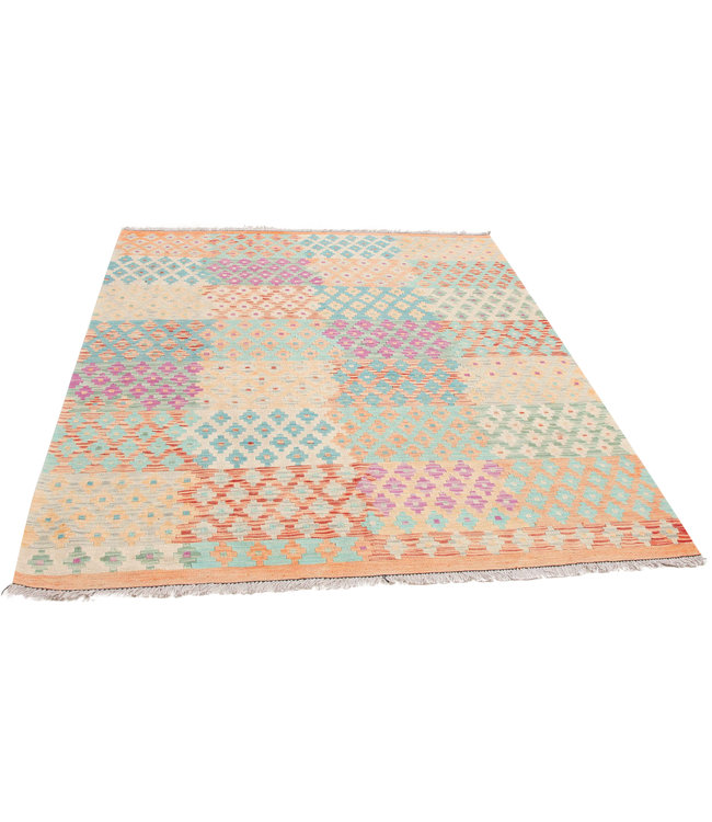 203x157 cm Hand Woven Afghan Wool Kilim Area Rug