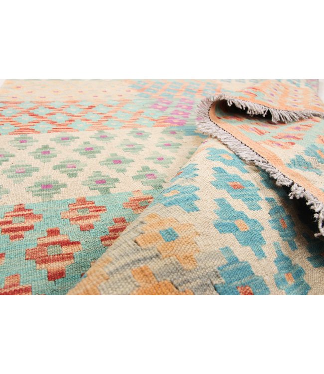 203x157 cm Hand Woven Afghan Wool Kilim Area Rug