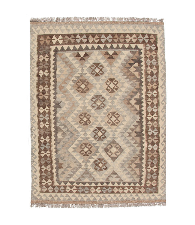 170x128 cm Hand Woven Brown Wool Kilim Area Rug