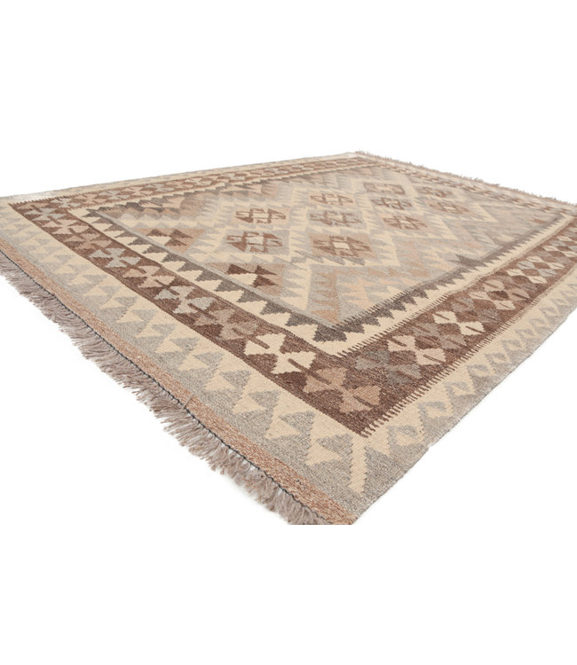 170x128 cm Hand Woven Brown Wool Kilim Area Rug