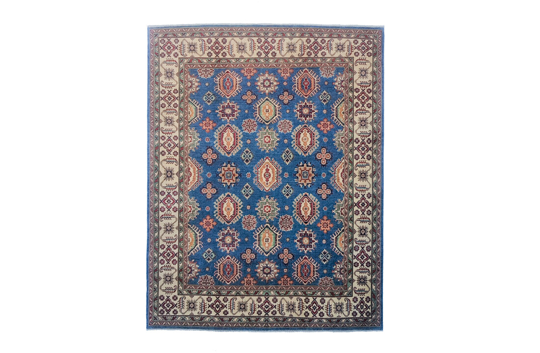 Blauw Handgeknoopt kazak tapijt 305x250 cm oosters kleed vloerkleed