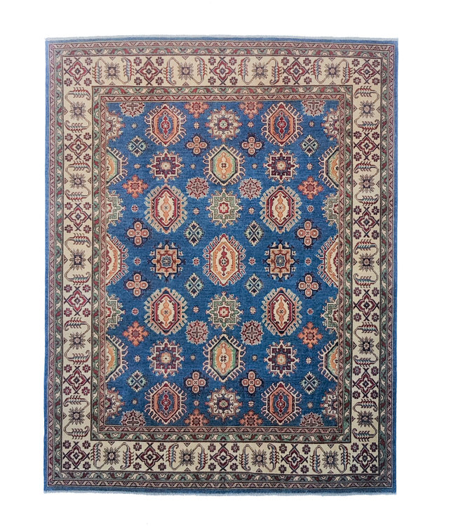 Blauw Handgeknoopt kazak tapijt  305x250 cm oosters kleed vloerkleed
