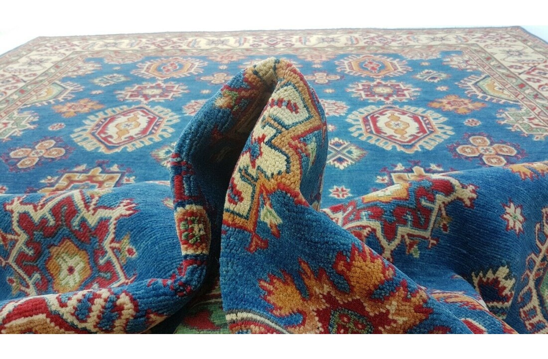 Blauw Handgeknoopt kazak tapijt 305x250 cm oosters kleed vloerkleed
