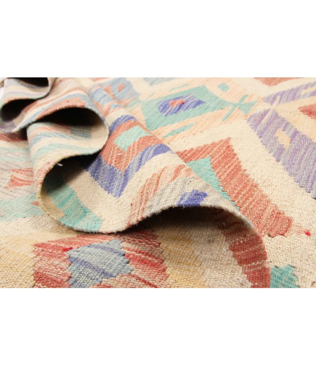 193x151 cm Handgemaakt Oosters Kelim Wol Vloerkleed