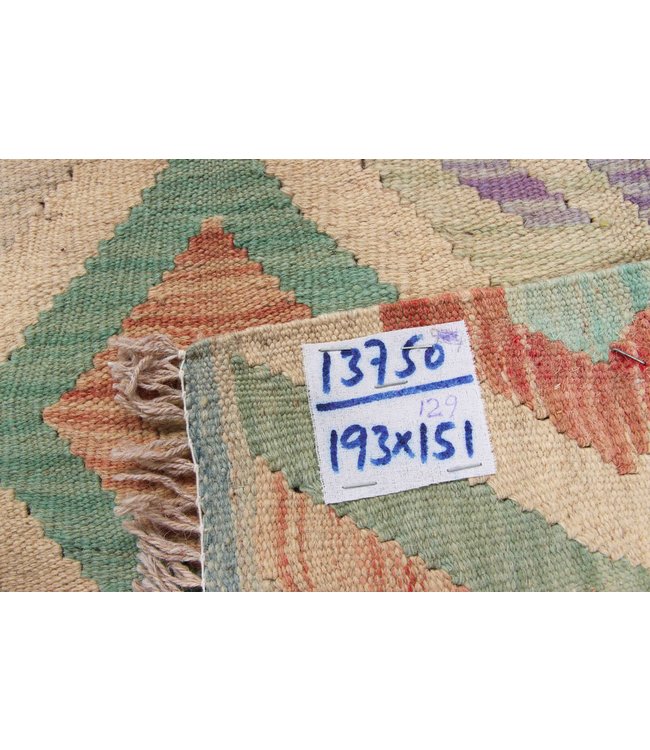193x151 cm Hand Woven Afghan Wool Kilim Area Rug