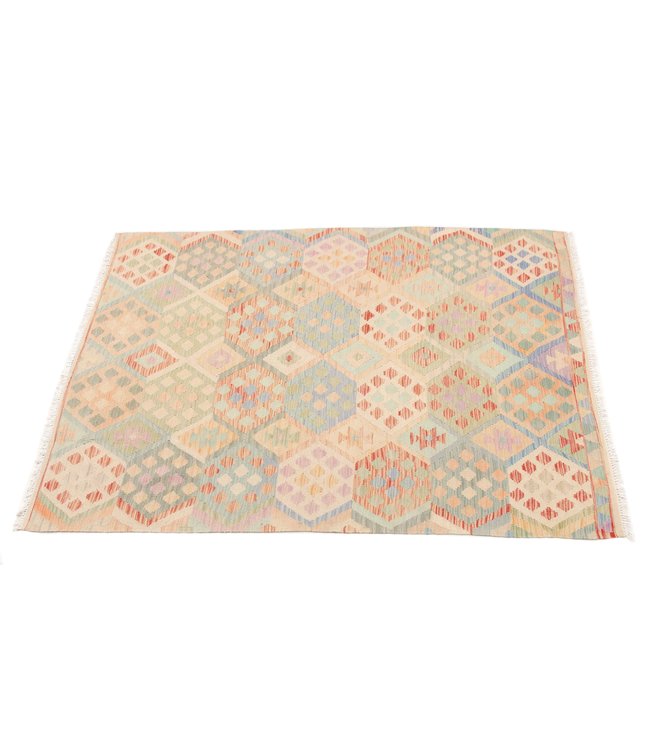 194x152 cm Handgewebte Orientalisch Wolle Kelim Teppich