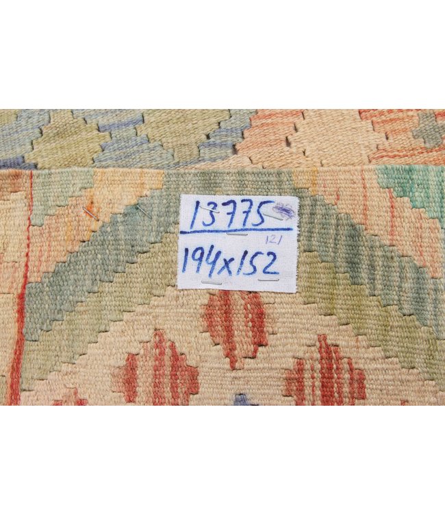 194x152 cm Hand Woven Afghan Wool Kilim Area Rug