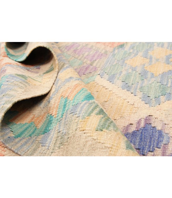 194x152 cm Hand Woven Afghan Wool Kilim Area Rug