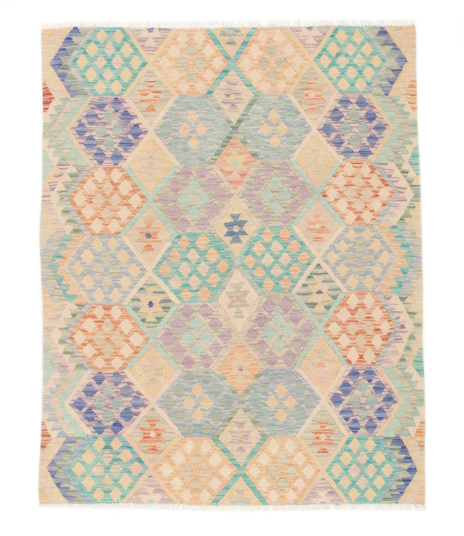 194x152 cm Hand Woven Afghan Wool Kilim Area Rug