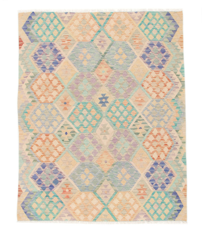 194x152 cm Handgewebte Orientalisch Wolle Kelim Teppich