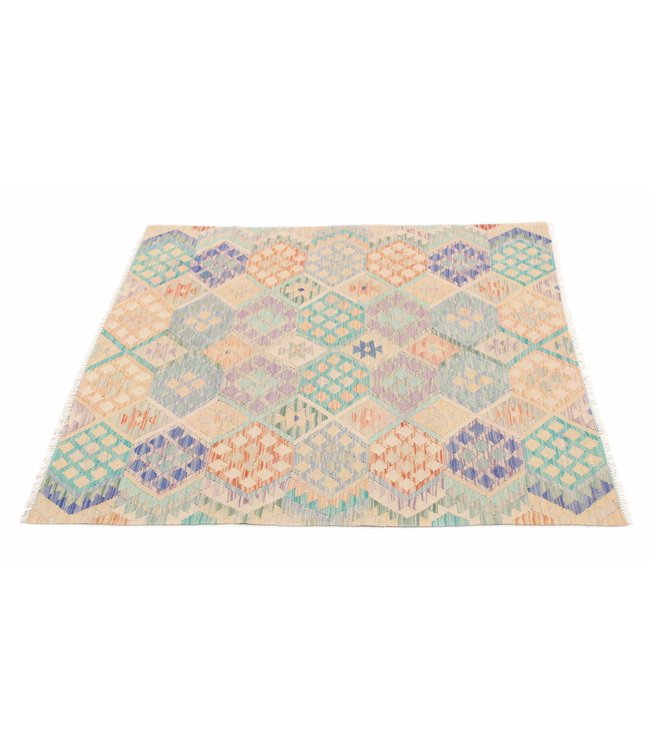 194x152 cm Hand Woven Afghan Wool Kilim Area Rug