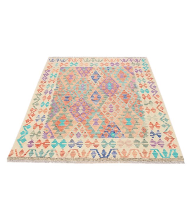 199x155 cm Handgewebte Orientalisch Wolle Kelim Teppich