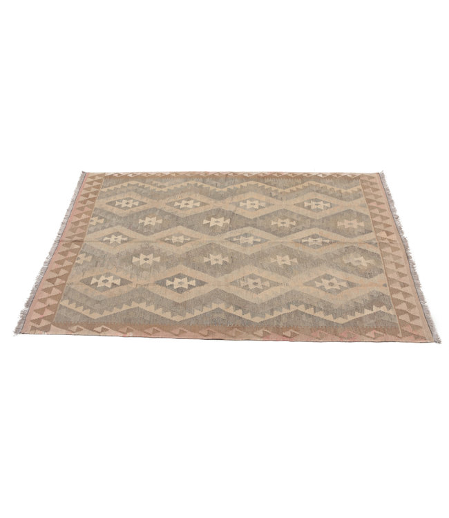 202x151 cm Hand Woven Brown Wool Kilim Area Rug