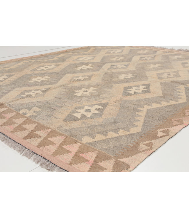 202x151 cm Hand Woven Brown Wool Kilim Area Rug