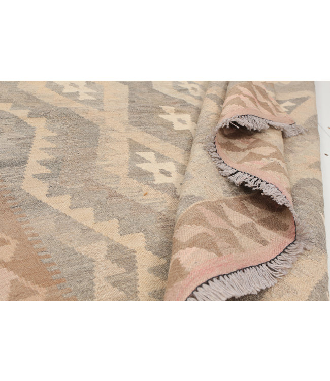 202x151 cm Hand Woven Brown Wool Kilim Area Rug