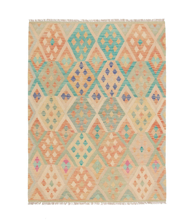 214x152 cm Handgewebte Orientalisch Wolle Kelim Teppich