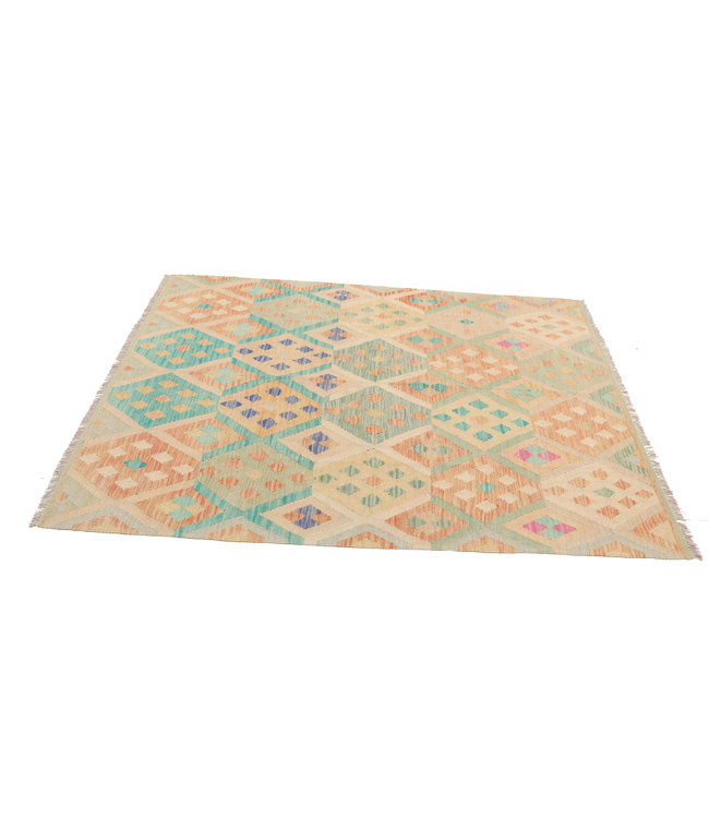 214x152 cm Handgemaakt Oosters Kelim Wol Vloerkleed