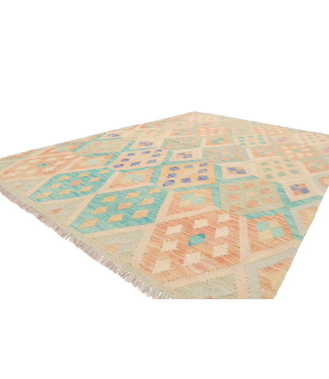 214x152 cm Handgewebte Orientalisch Wolle Kelim Teppich