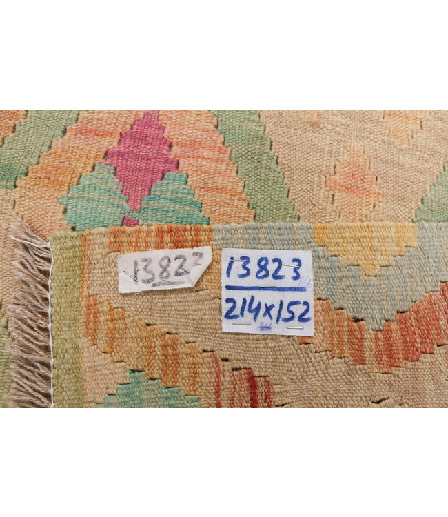 214x152 cm Handgewebte Orientalisch Wolle Kelim Teppich