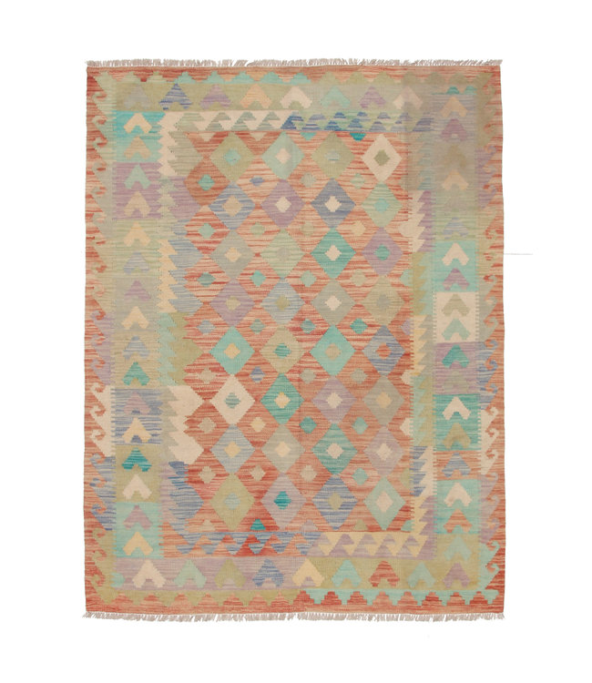 198x151 cm Handgemaakt Oosters Kelim Wol Vloerkleed