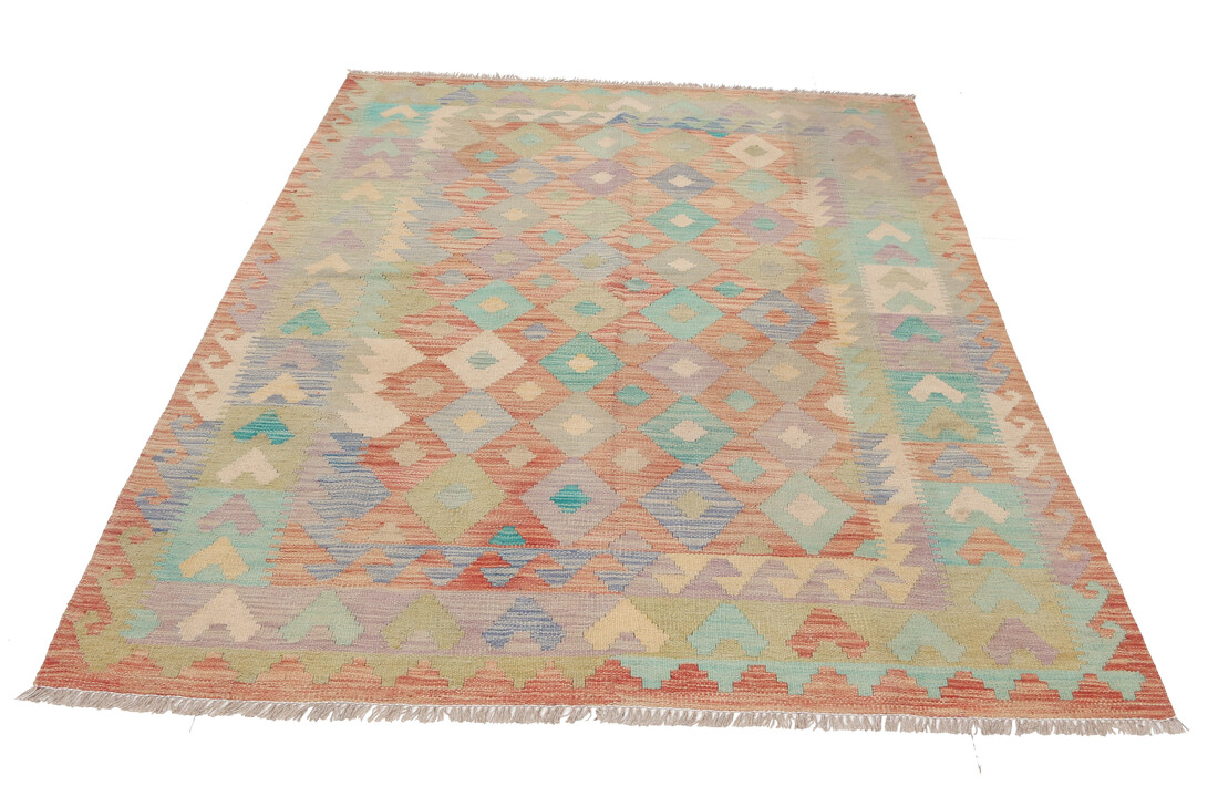 198x151 cm Kelim Kleed Vloerkleed Tapijt Kelim Hand Geweven