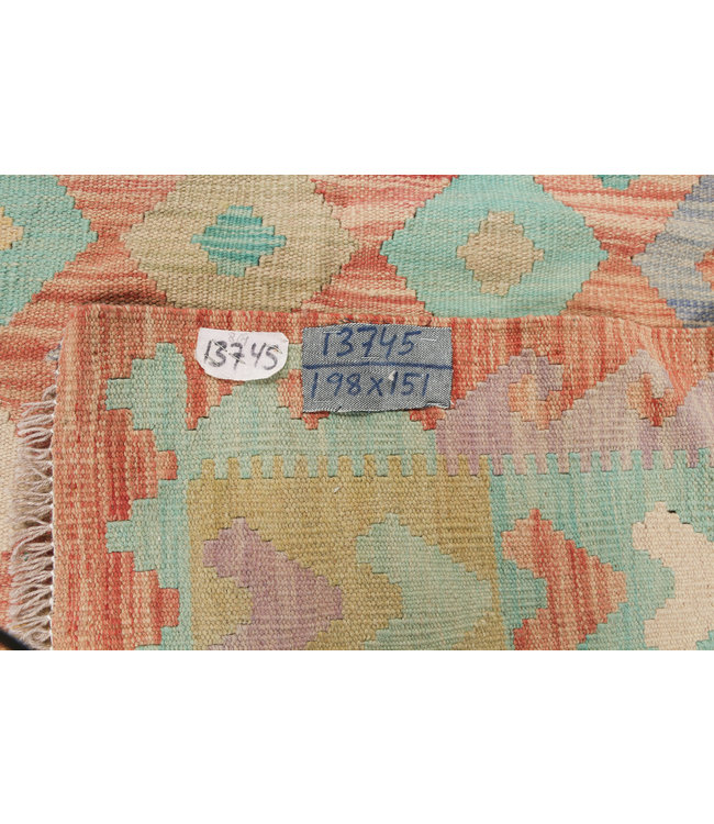 198x151 cm Hand Woven Afghan Wool Kilim Area Rug