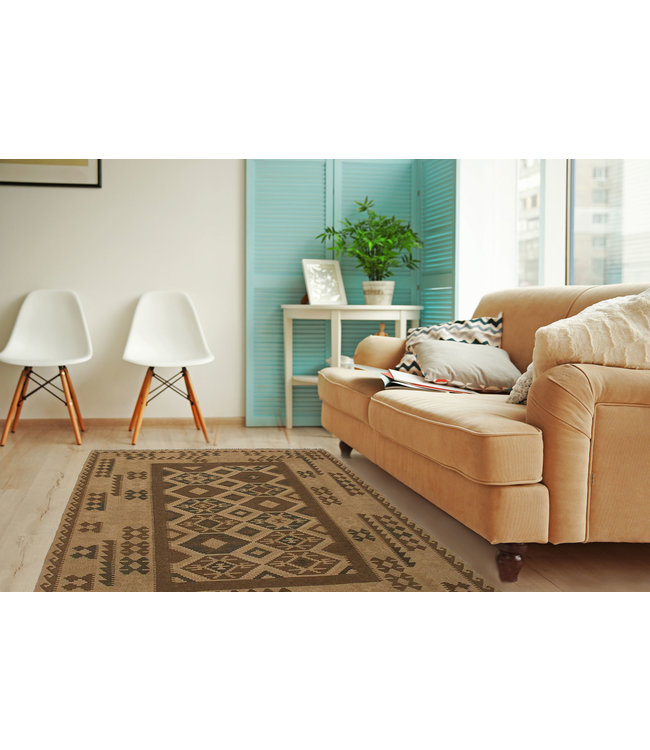 Hand Woven Brown Wool Kilim Area Rug 295x194 cm
