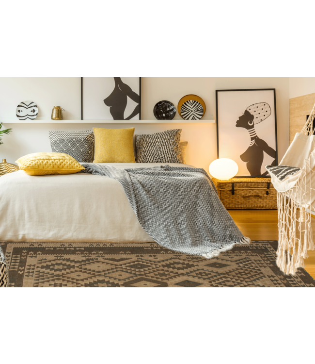 Handgewebte Braun Wolle Kelim Teppich 300x190 cm