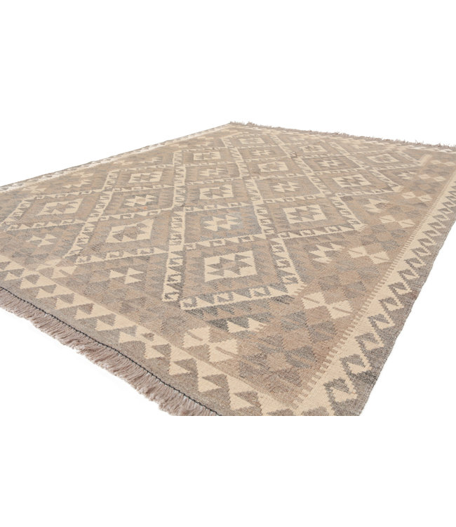 197x150 cm Hand Woven Brown Wool Kilim Area Rug