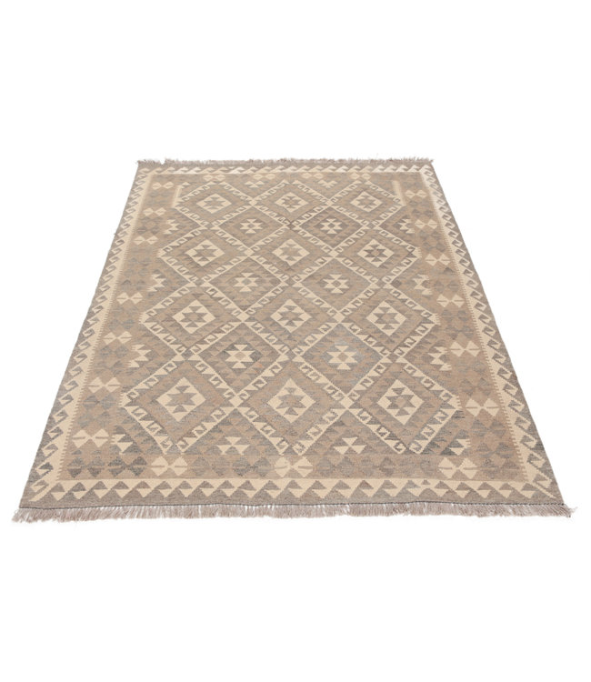 197x150 cm Hand Woven Brown Wool Kilim Area Rug