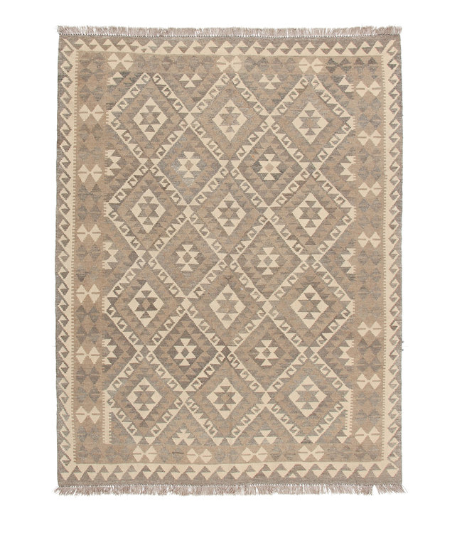 197x150 cm Hand Woven Brown Wool Kilim Area Rug