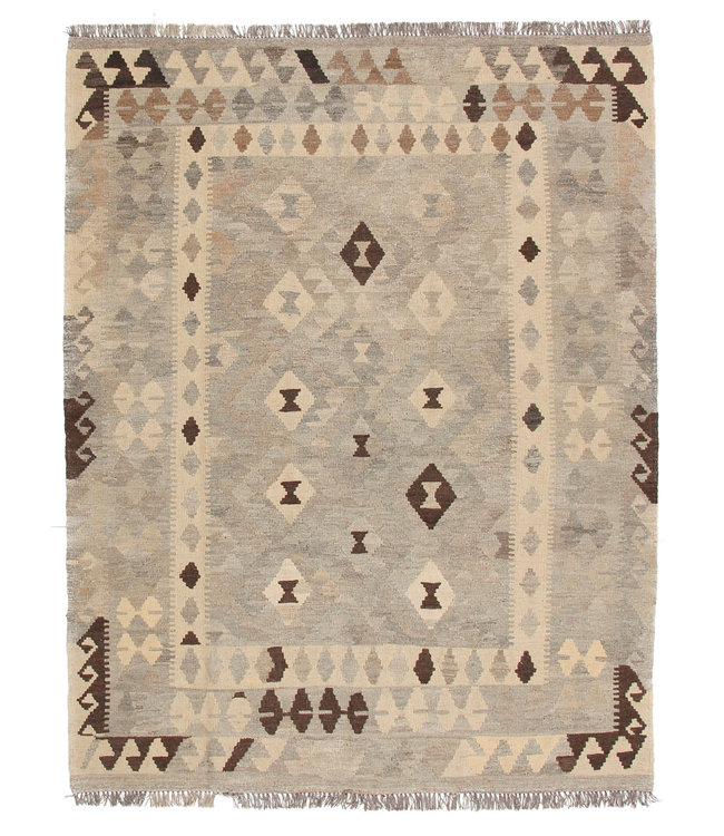 197x150 cm Hand Woven Brown Wool Kilim Area Rug