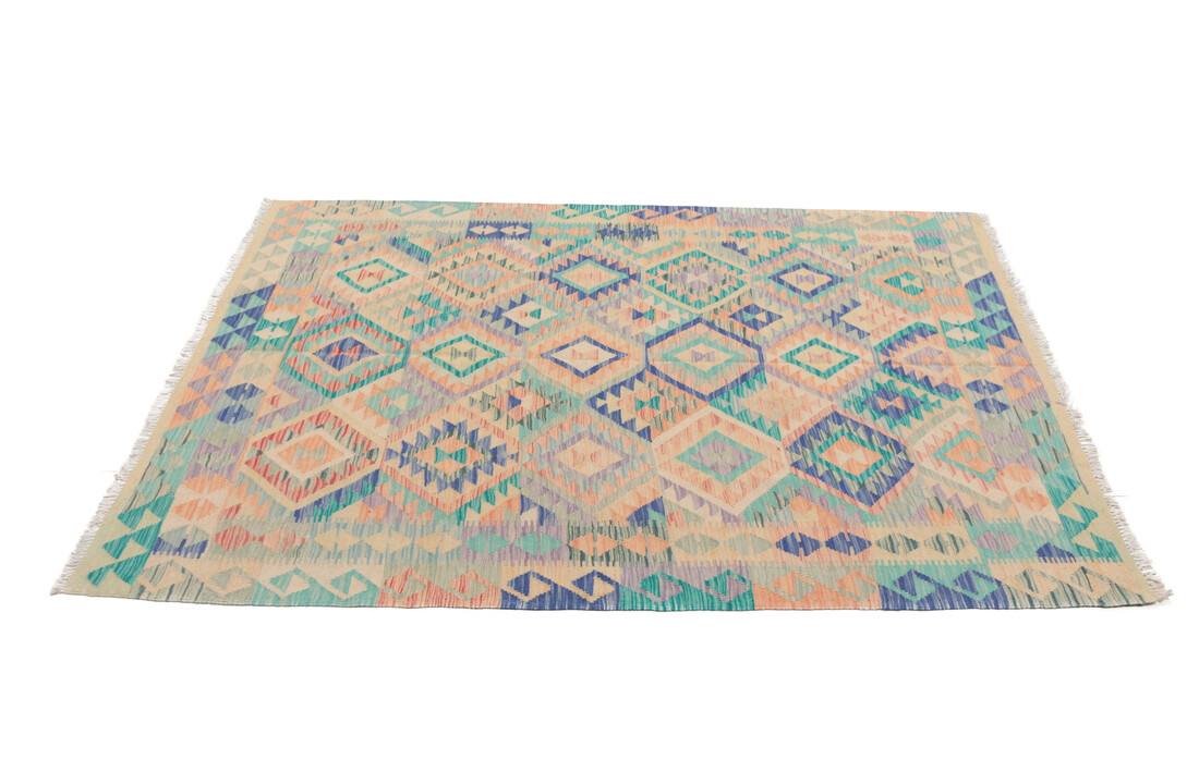 210x152 cm Handgeweven Kelim Tapijt Wol Vloerkleed