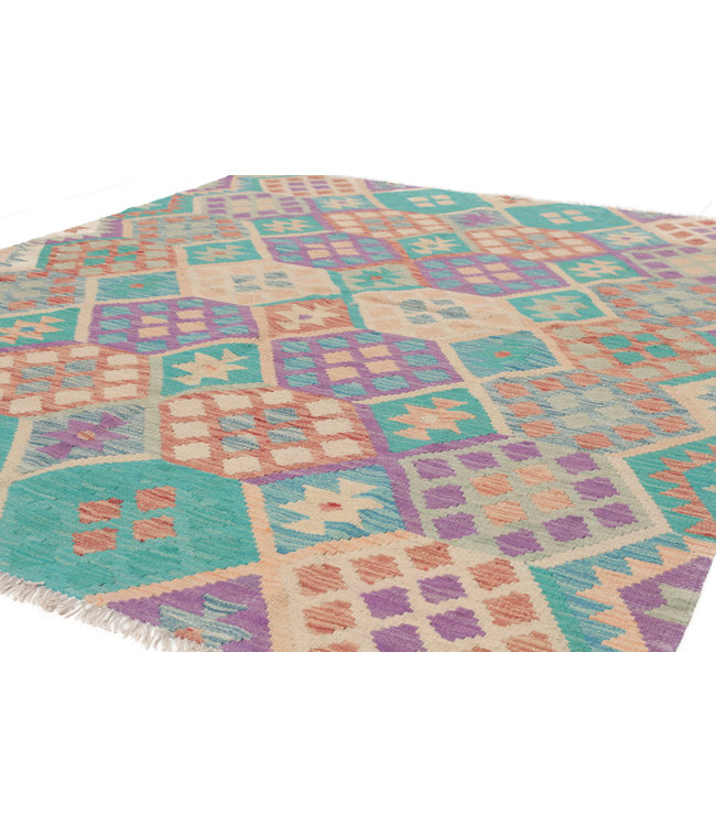 188x150 cm Handmade Afghan Kilim Area Rug Wool Carpet