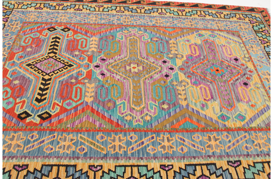 293x203 cm Handgeweven Kelim Tapijt Wol Vloerkleed
