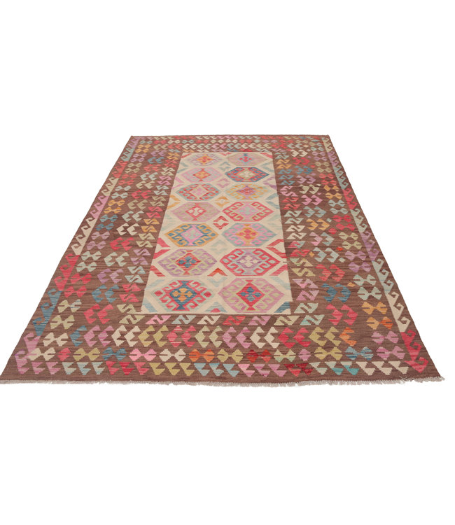 296x200 cm Handgewebt afghanisch Kelim Orientteppich Braun Wolle