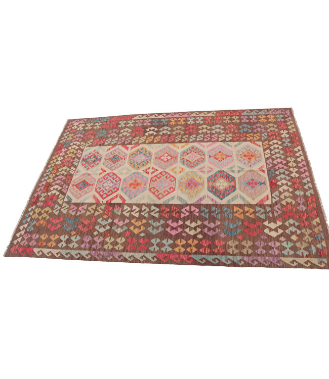 296x200 cm Handgewebt afghanisch Kelim Orientteppich Braun Wolle