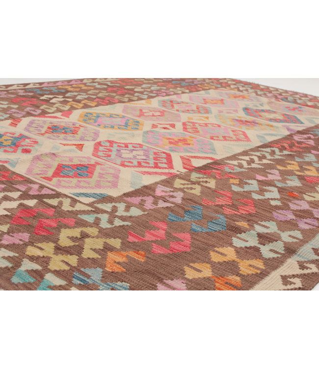 296x200 cm Handgewebt afghanisch Kelim Orientteppich Braun Wolle