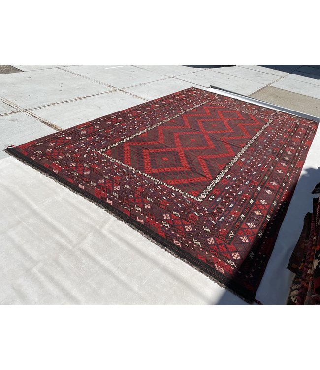 448x286 cm Handgewebt afghanisch Kelim Orientteppich Rot Wolle