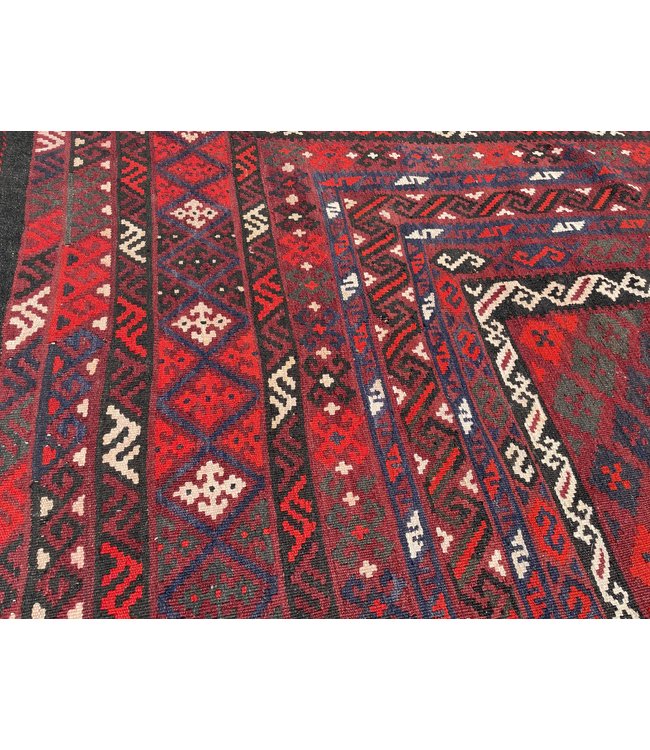 448x286 cm Handgemaakt Wollen Kelim Tapijt Rood Kleur Vloerkleed