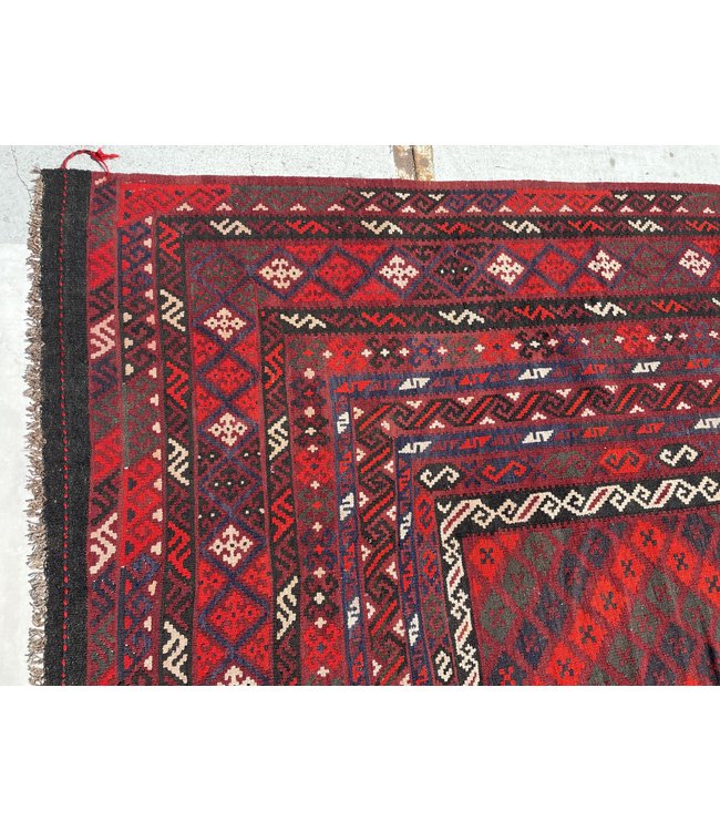 448x286 cm Handgewebt afghanisch Kelim Orientteppich Rot Wolle