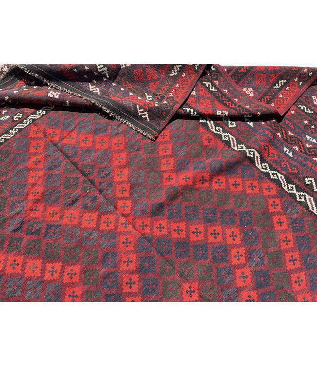 448x286 cm Handmade Afghan Kilim Area Rug Red Color Wool Carpet