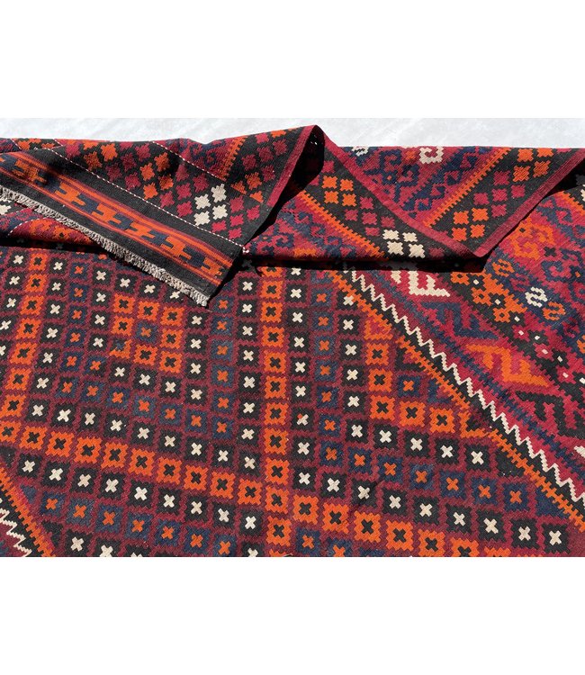412x273 cm Handgewebt afghanisch Kelim Orientteppich Orange Wolle