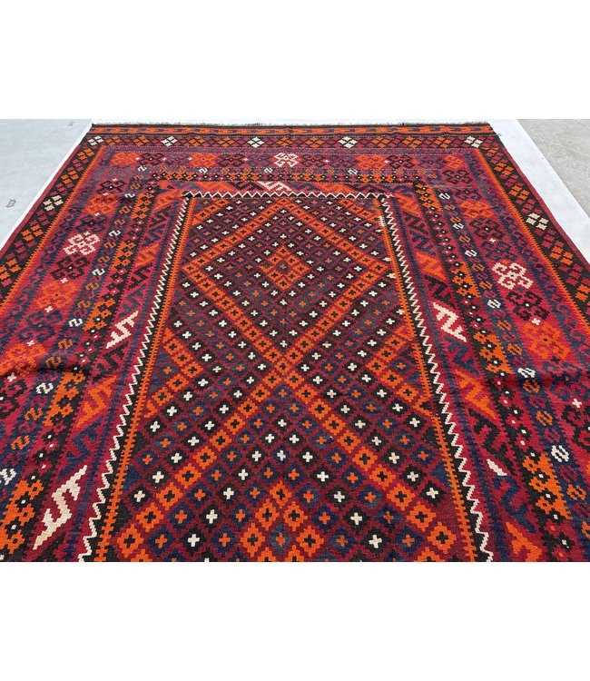 412x273 cm Handgewebt afghanisch Kelim Orientteppich Orange Wolle