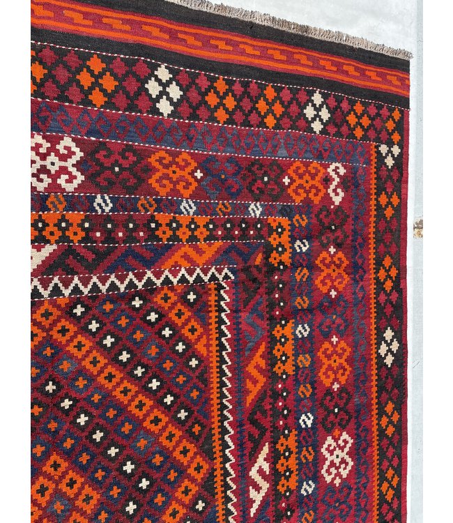 412x273 cm Handgewebt afghanisch Kelim Orientteppich Orange Wolle