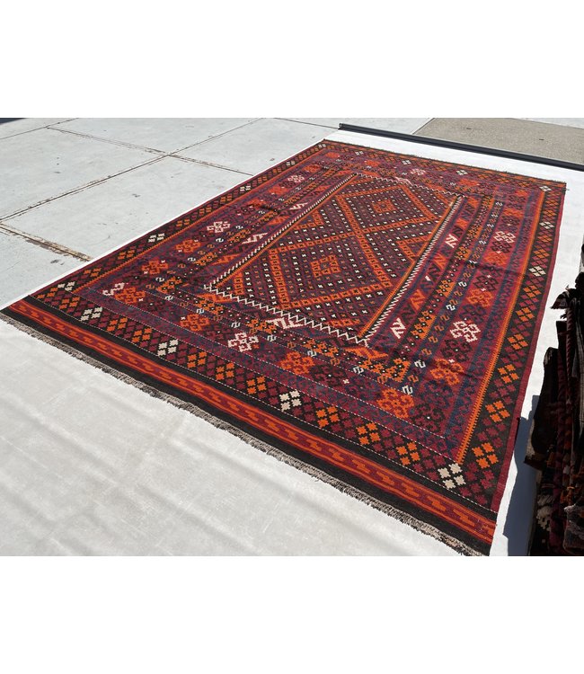 412x273 cm Handgewebt afghanisch Kelim Orientteppich Orange Wolle